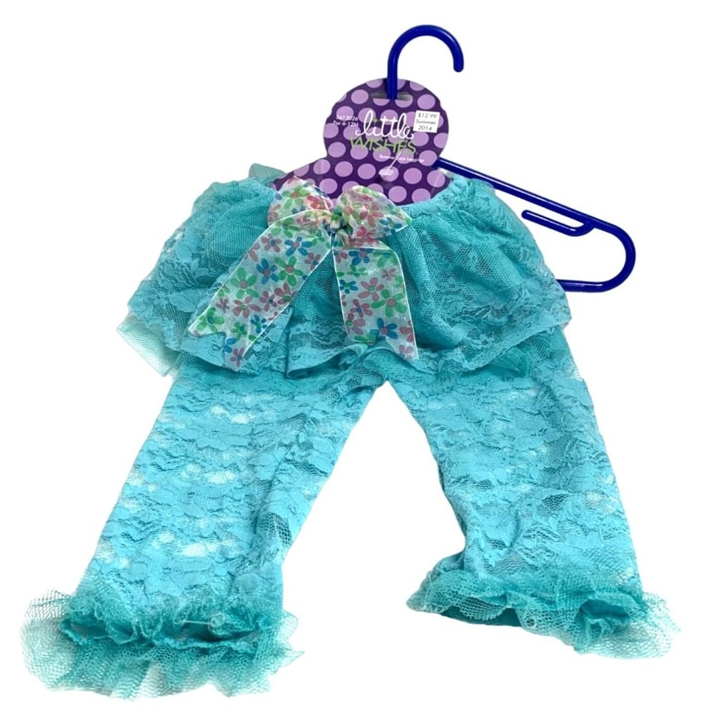 New Little Wishes Girls Baby Infant 6 12 months Summer Lace Leggings Blue Hobby